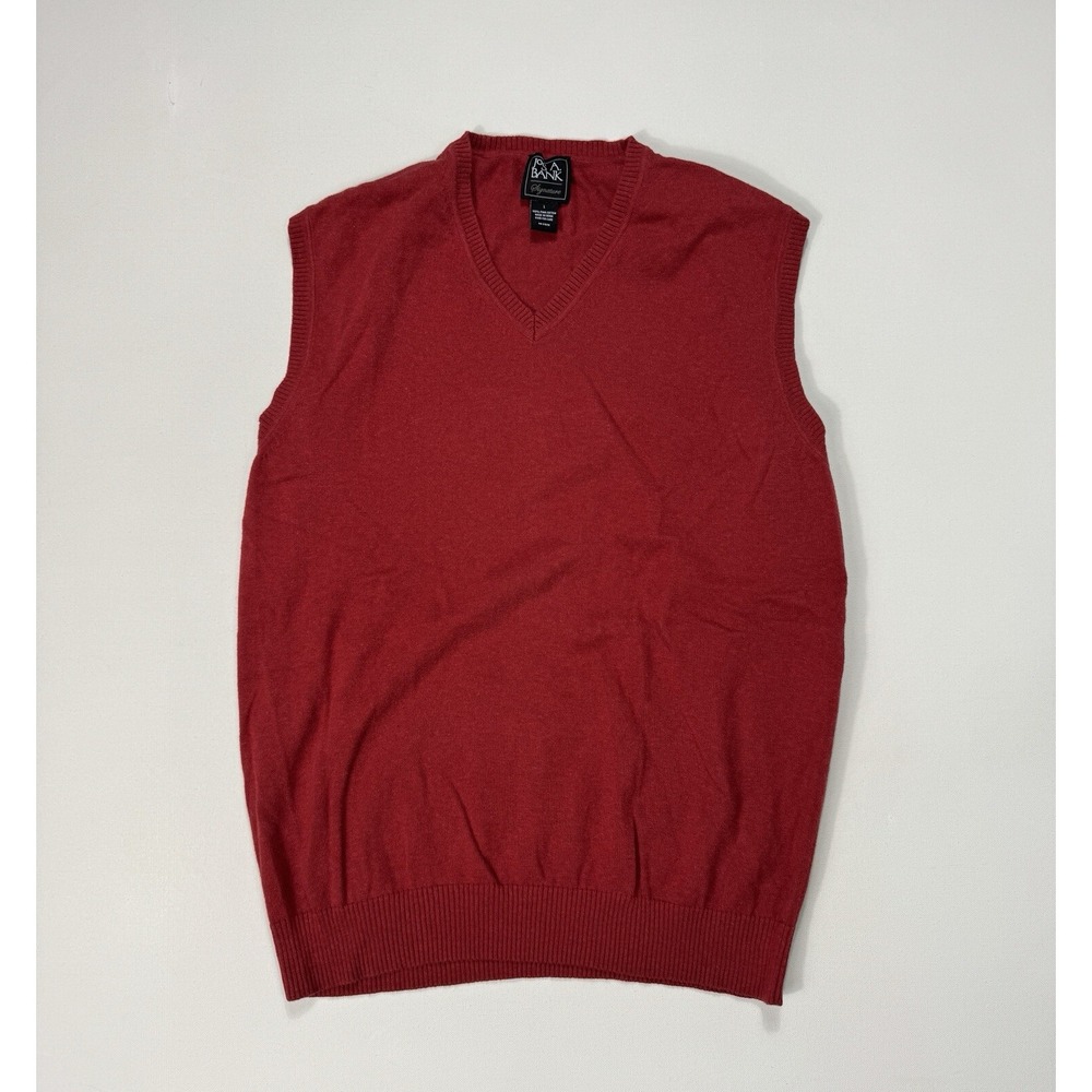 Jos A Bank Signature Mens Large Pima Cotton Sweater Vest Red V-Neck Classic Golf